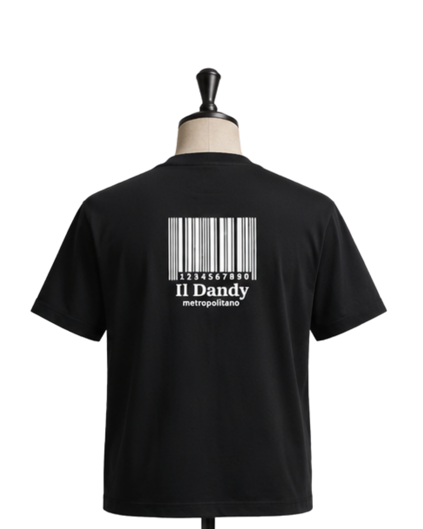 T-shirt Uomo Nera "Il Dandy Metropolitano" con Grafica Barcode Bianco