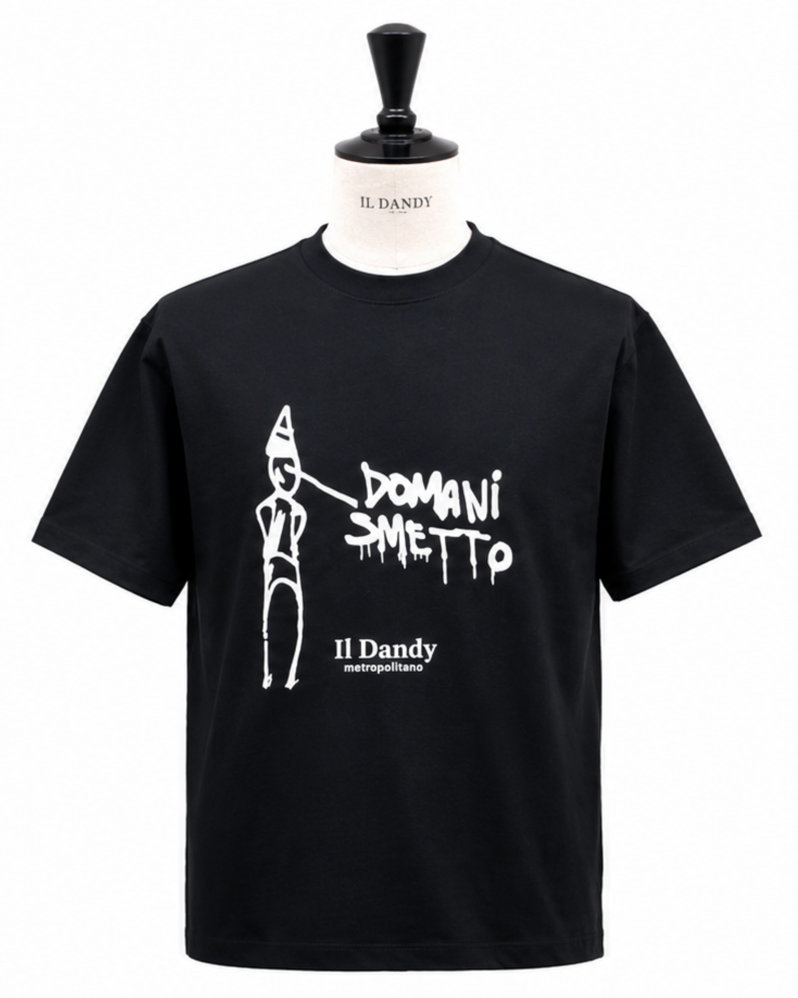 T-shirt Uomo Nera "Il Dandy Metropolitano" - Grafica Ironica "Domani Smetto"