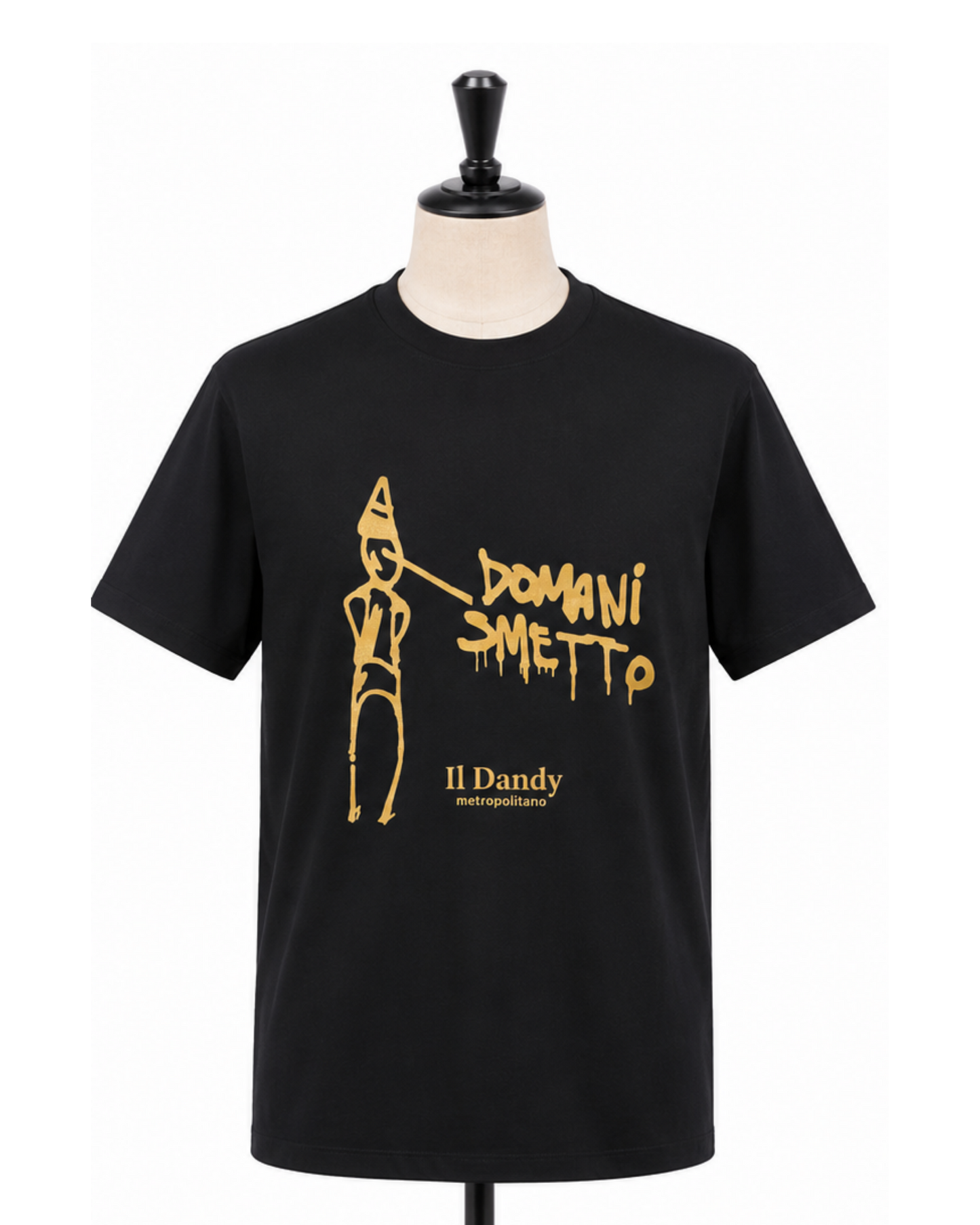 T-shirt Uomo Nera "Il Dandy Metropolitano" - Grafica "Domani Smetto"