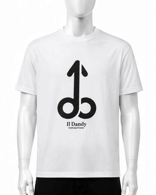 T-shirt Uomo Bianca "Il Dandy Metropolitano" - Maxi Logo Iconico Nero