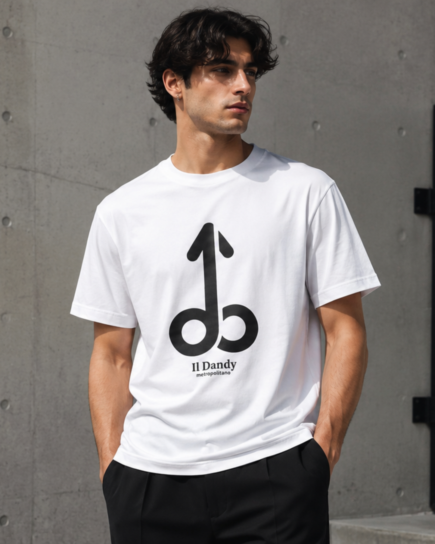 T-shirt Uomo Bianca "Il Dandy Metropolitano" - Maxi Logo Iconico Nero