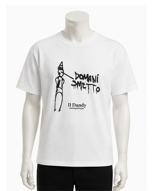 T-shirt Uomo Bianca "Il Dandy Metropolitano" - Grafica "Domani Smetto" Bianca