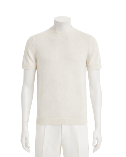Maglia Uomo Maniche Corte in Filo Color Panna - Eleganza Minimalista