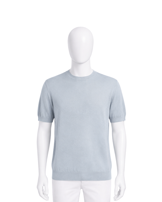 Maglia Uomo Maniche Corte in Filo Color Celeste - Eleganza Minimalista