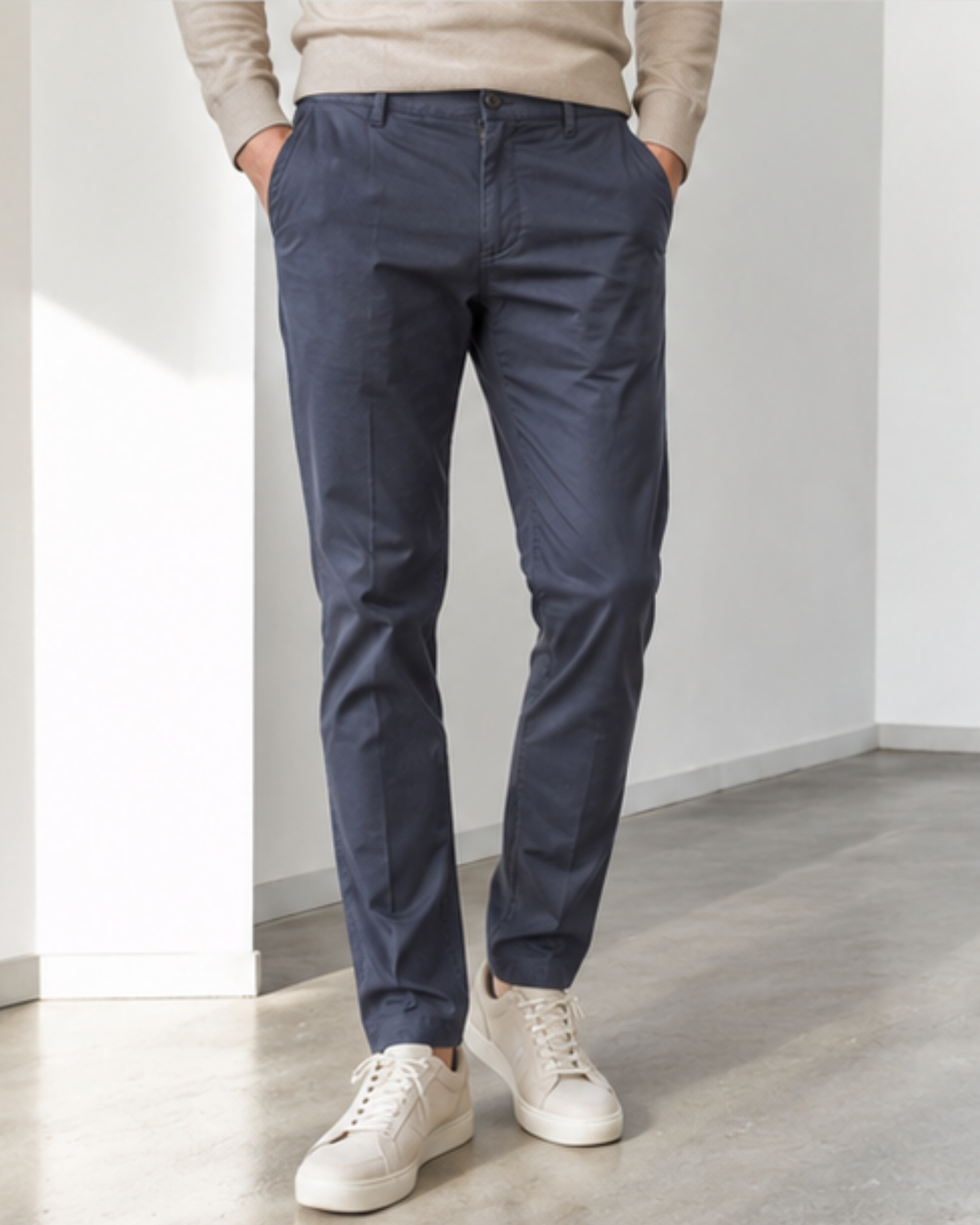 Pantalone Uomo in Cotone Rasato Blu Navy - Sartoriale Elegante