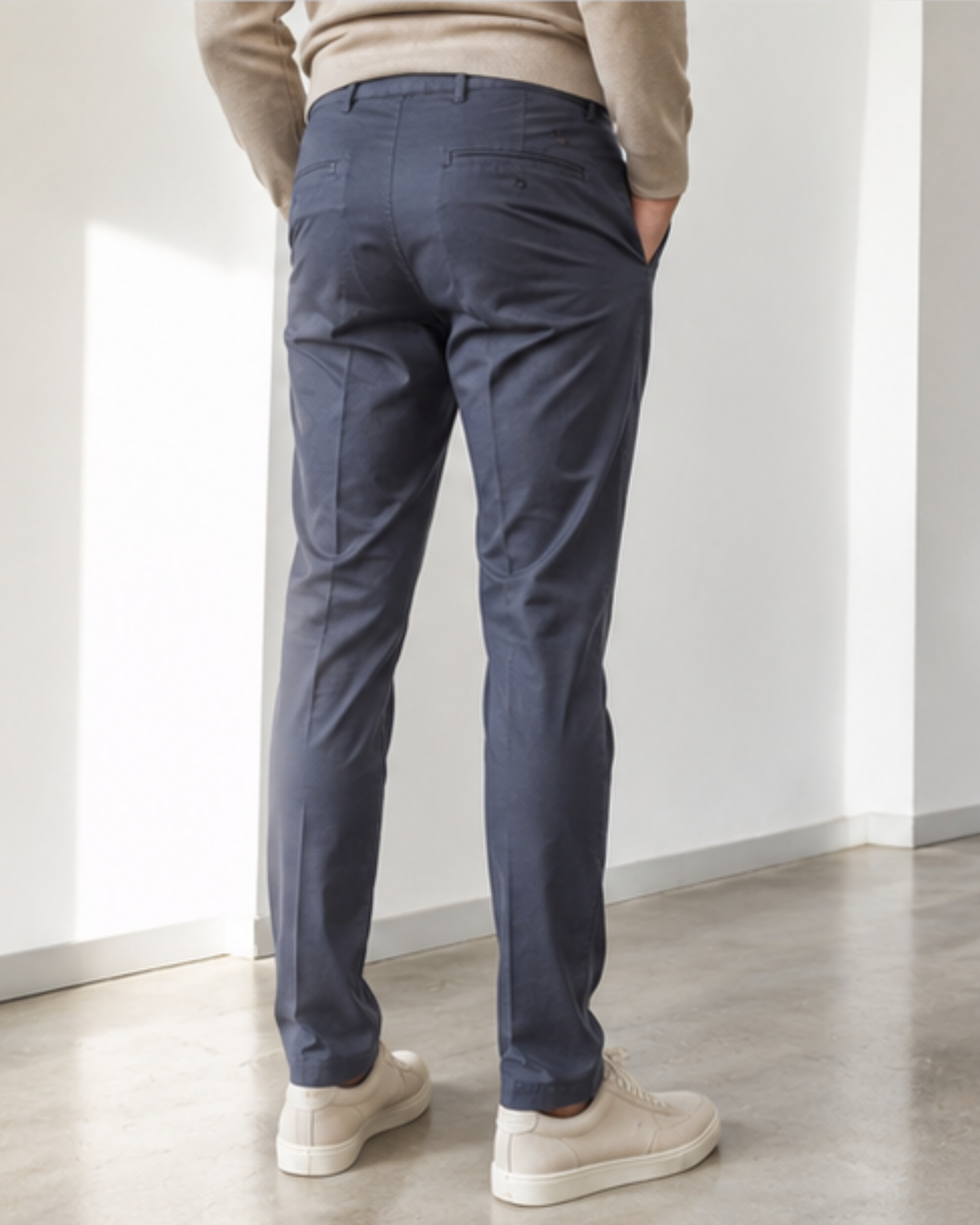Pantalone Uomo in Cotone Rasato Blu Navy - Sartoriale Elegante