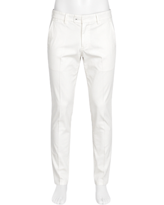 Pantalone Uomo in Cotone Rasato Bianco - Sartoriale Elegante