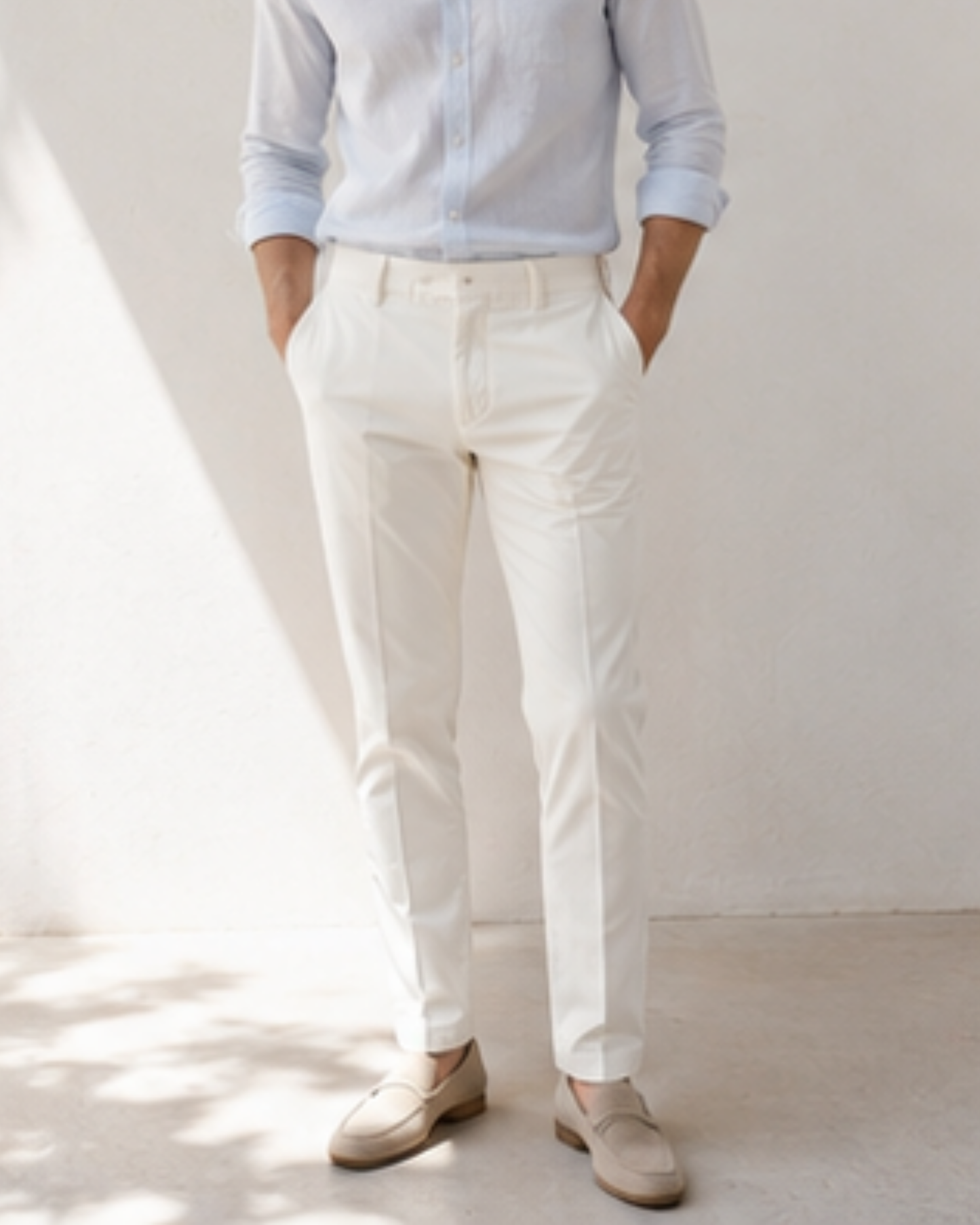 Pantalone Uomo in Cotone Rasato Bianco - Sartoriale Elegante