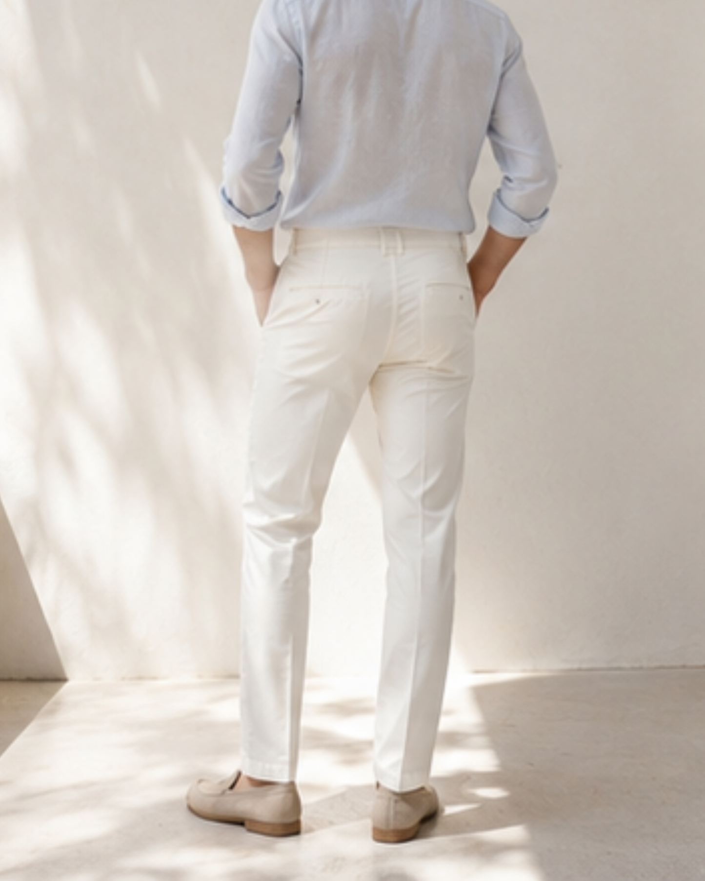 Pantalone Uomo in Cotone Rasato Bianco - Sartoriale Elegante